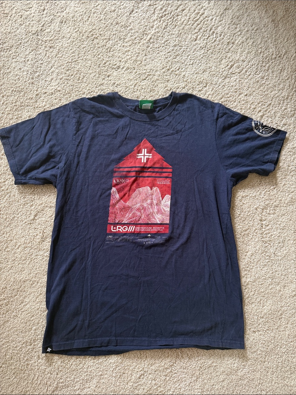 LRG Navy Tee with Red Geometric Mountain Graphic